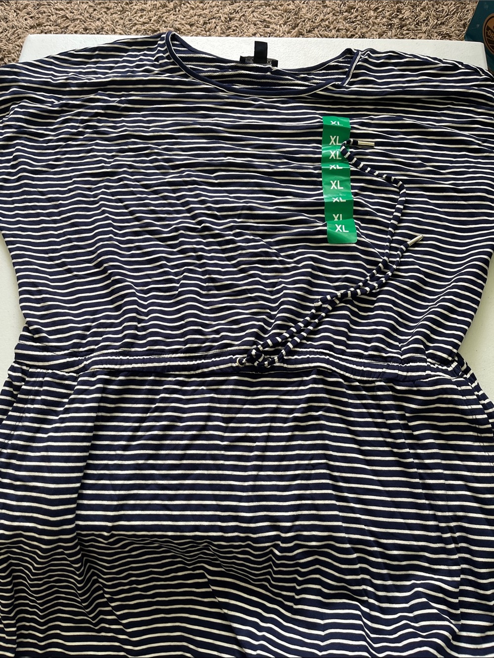 Hilary Radley Navy and White Striped Knit Top